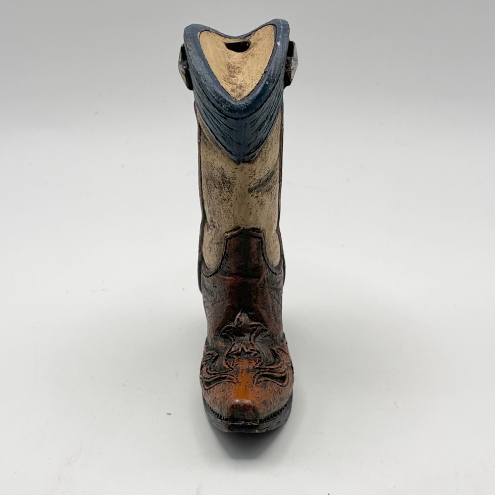 Cowboy Boot Figurine 3.5in Brown Red White Blue Patriotic Resin Star - Picture 3 of 7